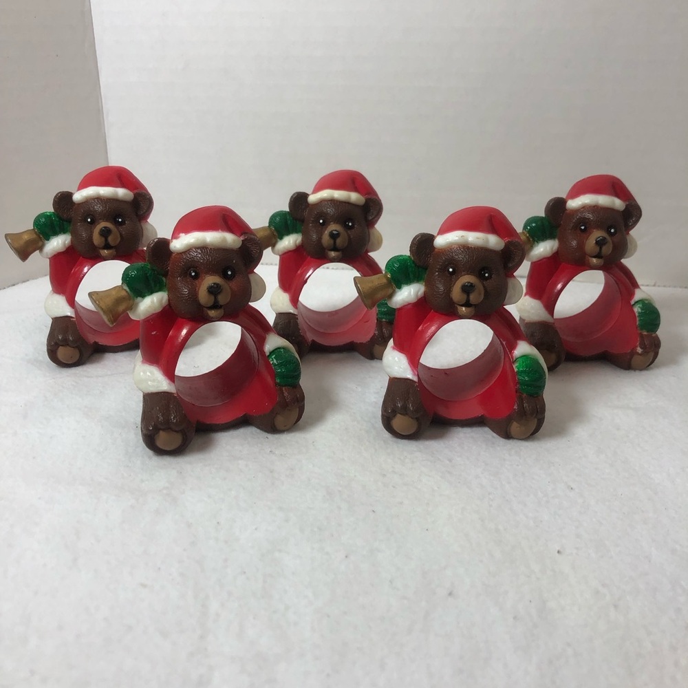 Reed Vintage Christmas Santa Teddy Bear Set of 5 Resin Napkin Rings via Taiwan